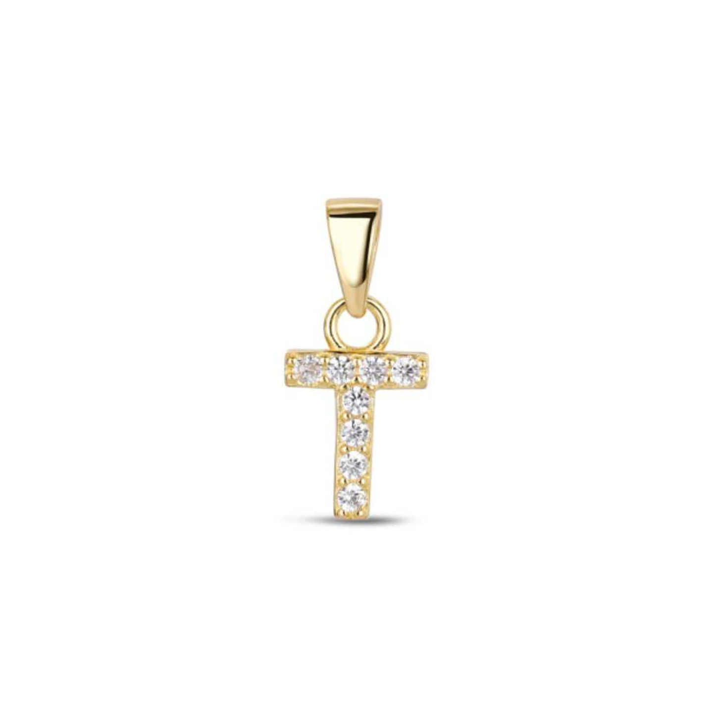 Colgante inicial T con baño de oro y circonitas 1