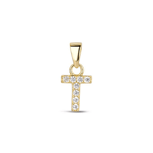 Colgante inicial T con baño de oro y circonitas