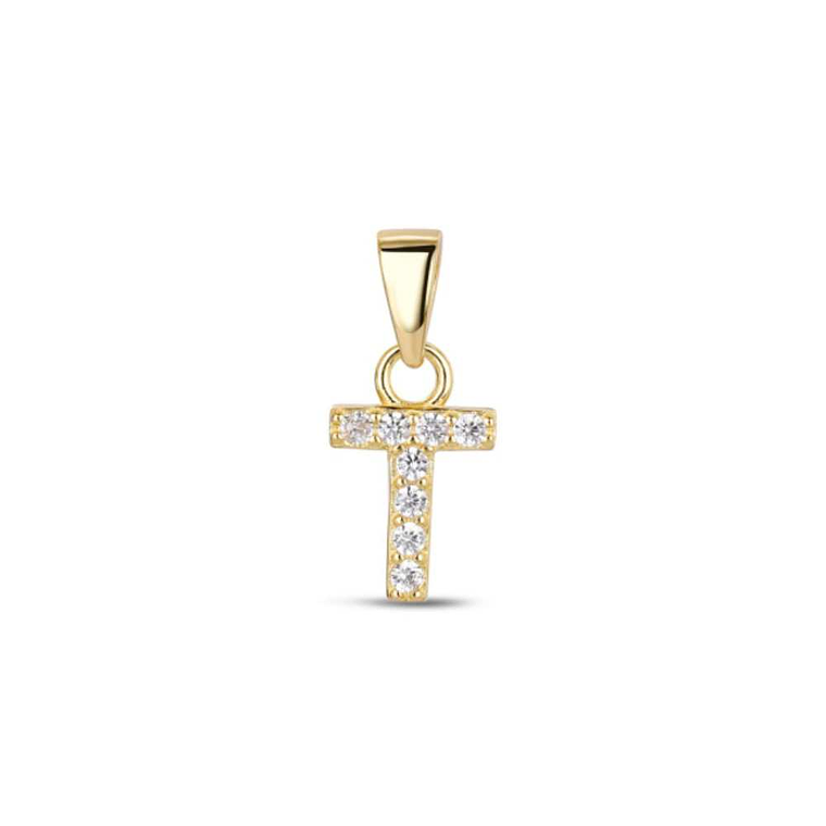 Colgante inicial T con baño de oro y circonitas 1