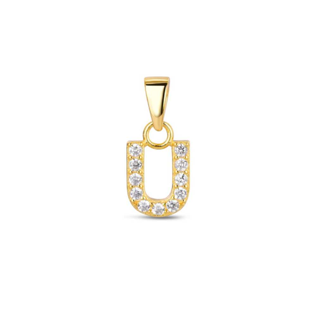 Colgante inicial U con baño de oro y circonitas 1