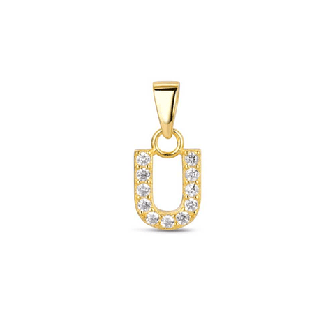 Colgante inicial U con baño de oro y circonitas