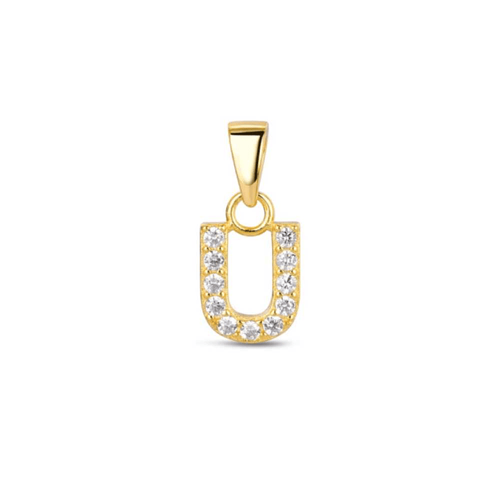 Colgante inicial U con baño de oro y circonitas 1