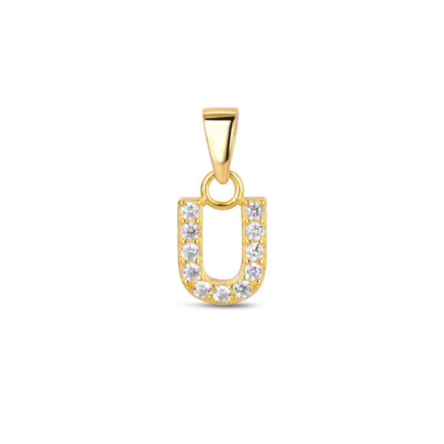 Colgante inicial U con baño de oro y circonitas 1