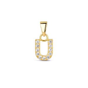 Colgante inicial U con baño de oro y circonitas
