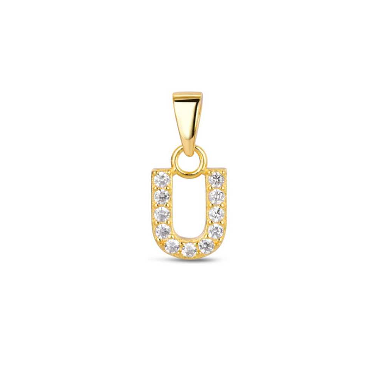 Colgante inicial U con baño de oro y circonitas 1