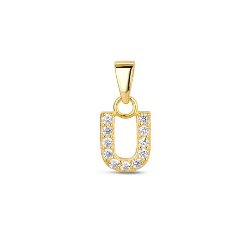 Colgante inicial U con baño de oro y circonitas 1