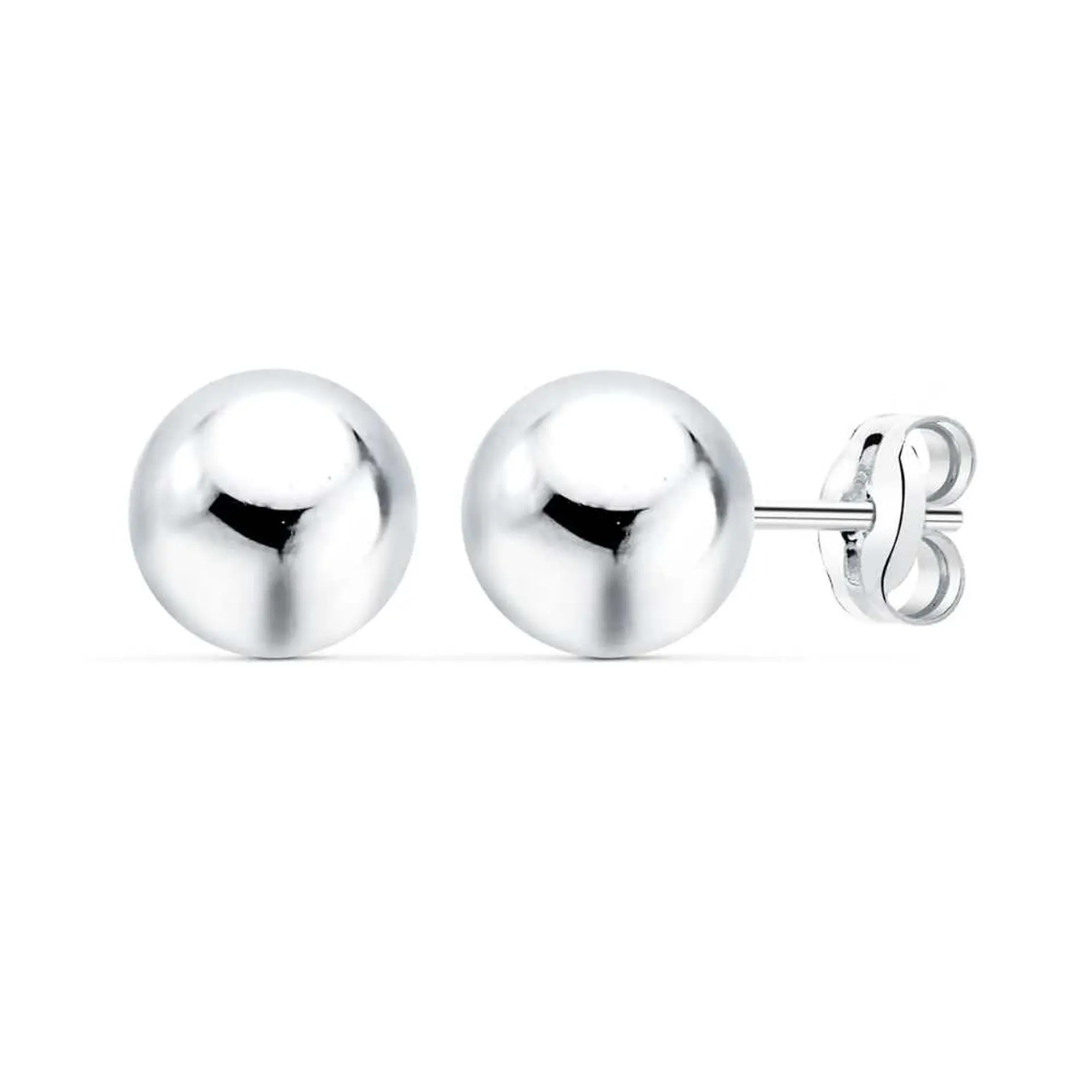 Pendientes Oro blanco bola lisa y cierre presión  1