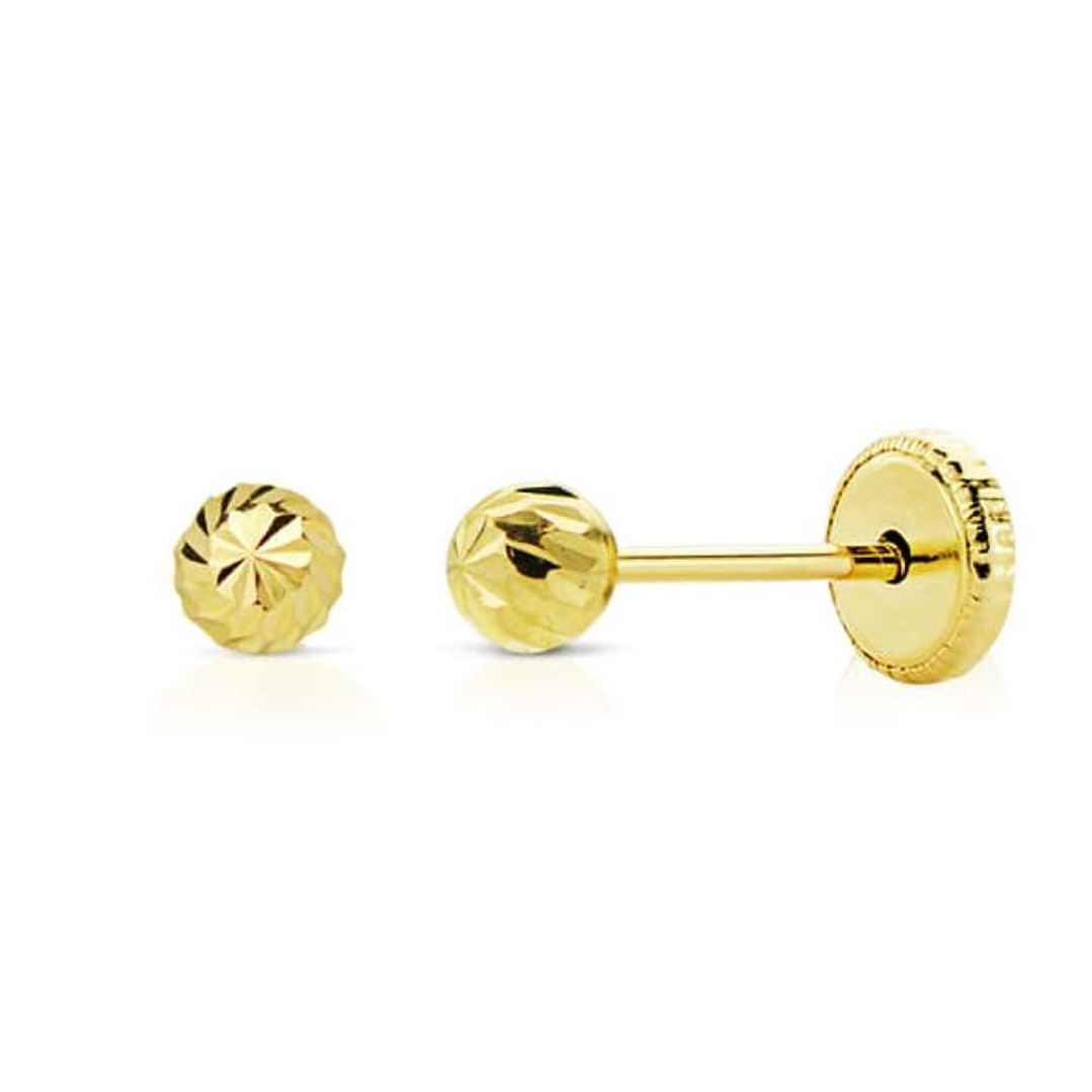 Pendientes Oro amarillo de bola tallada 1
