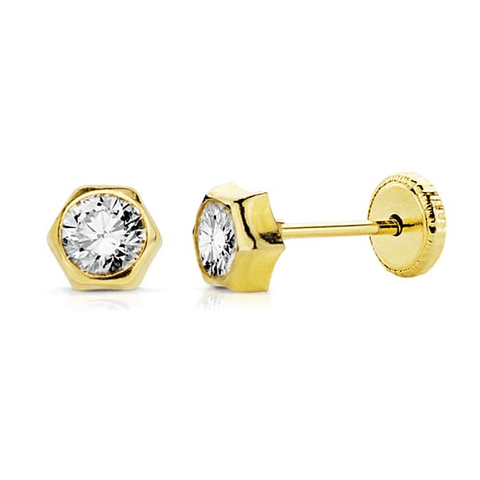 Pendientes hexágono y circonita Oro 18k 