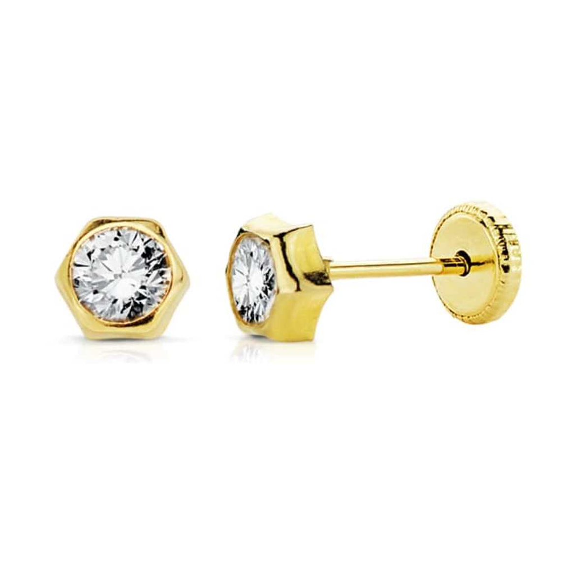Pendientes hexágono y circonita Oro 18k  1