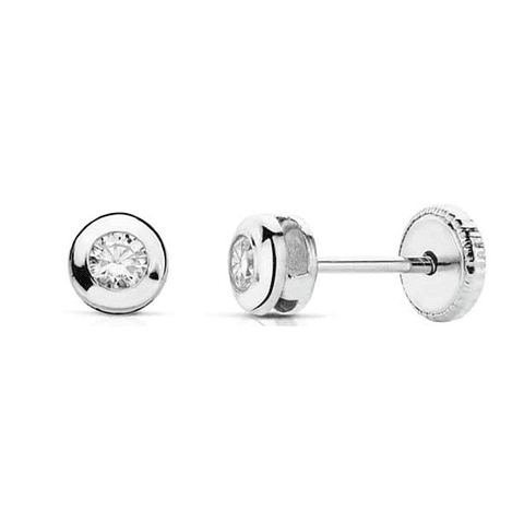 Pendientes oro blanco chatón con circonita 