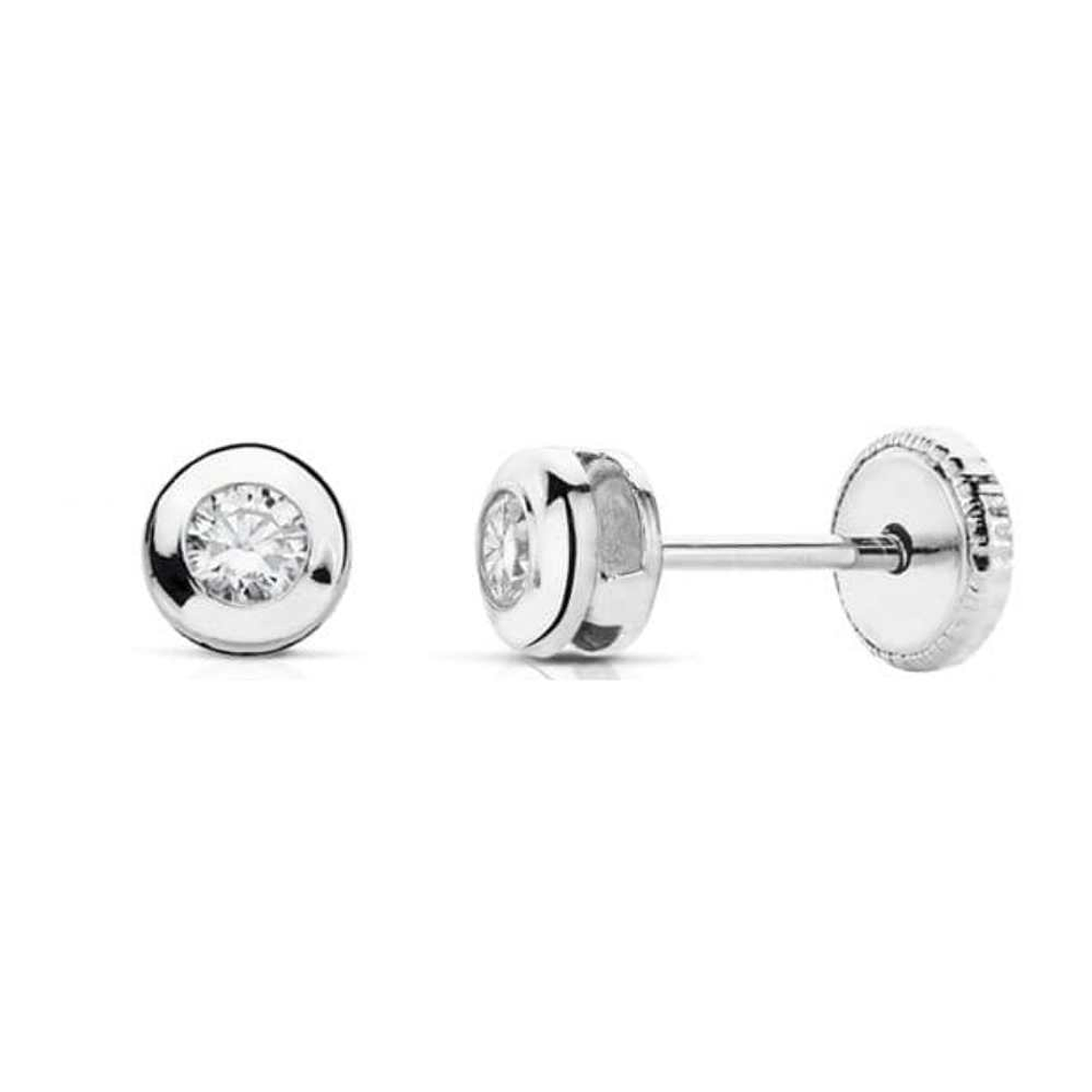 Pendientes oro blanco chatón con circonita  2