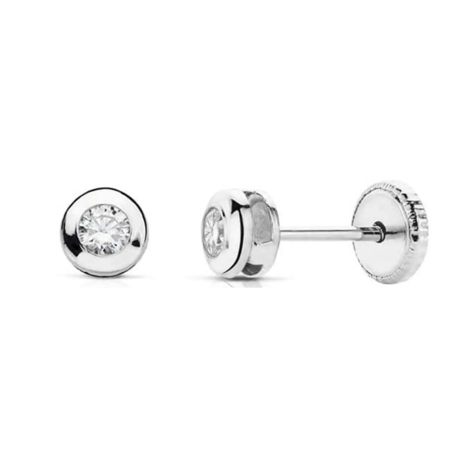Pendientes oro blanco chatón con circonita  2
