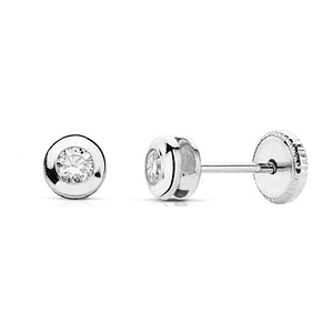 Pendientes oro blanco chatón con circonita 