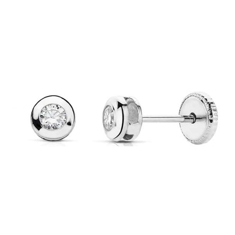 Pendientes oro blanco chatón con circonita  2