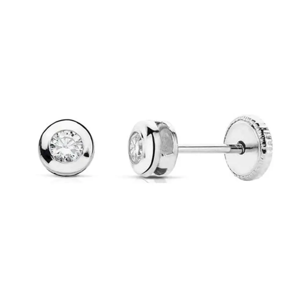 Pendientes oro blanco chatón con circonita  2