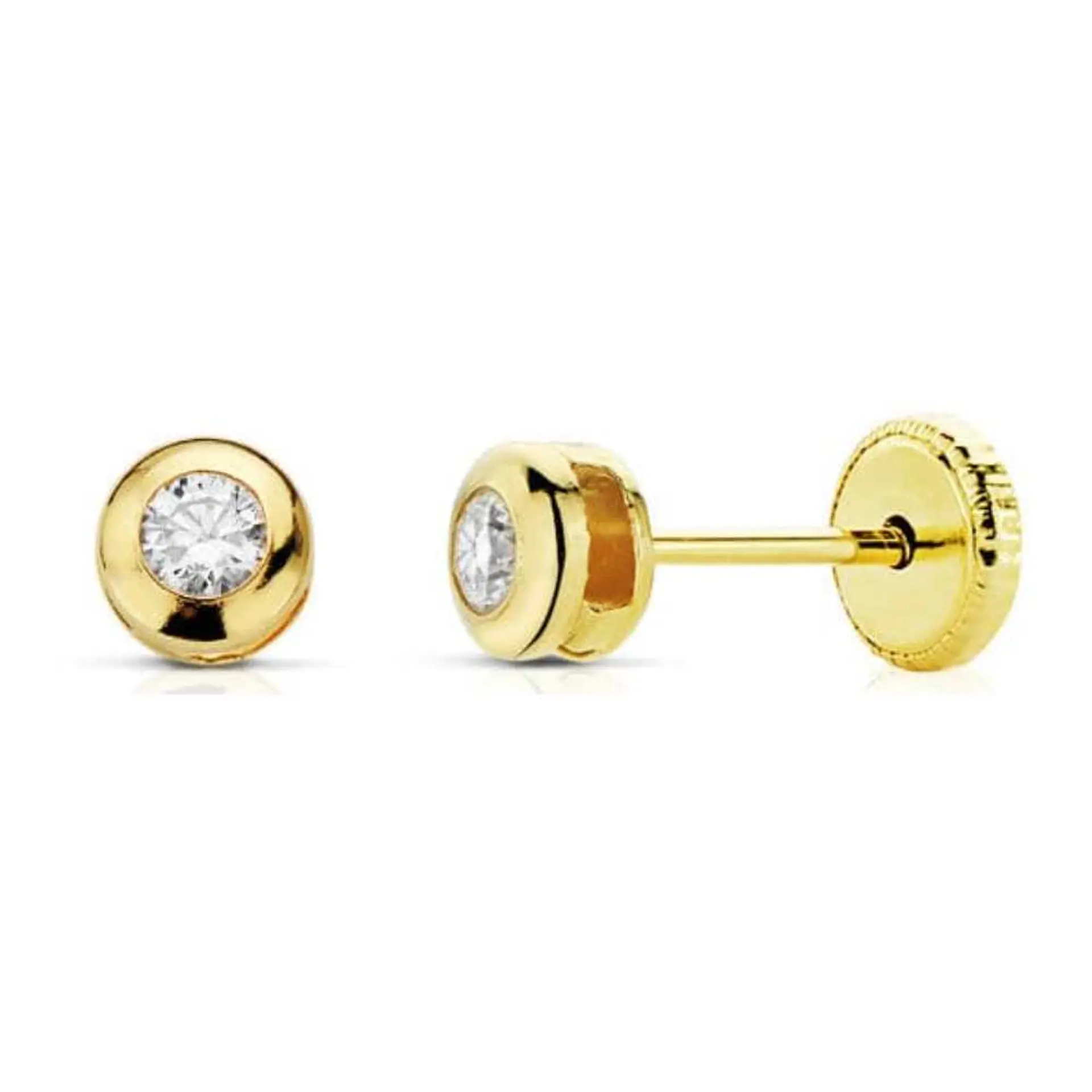 Pendientes Oro amarillo 18k chatón con circonita  2
