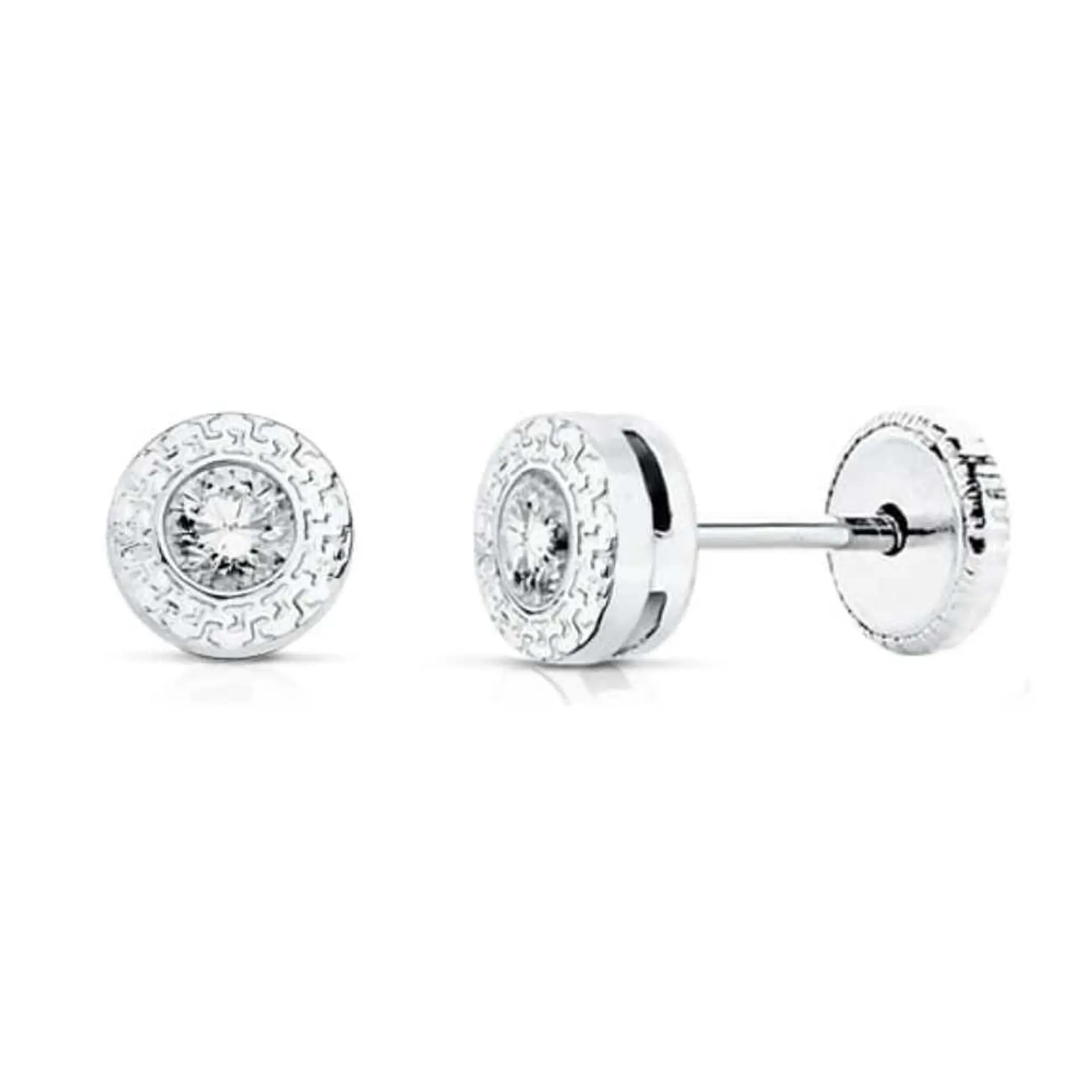 Pendientes oro blanco chatón con greca  1