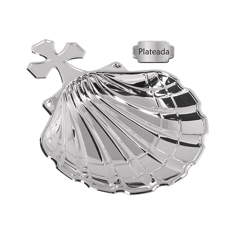 Concha de bautismo plateada con cruz