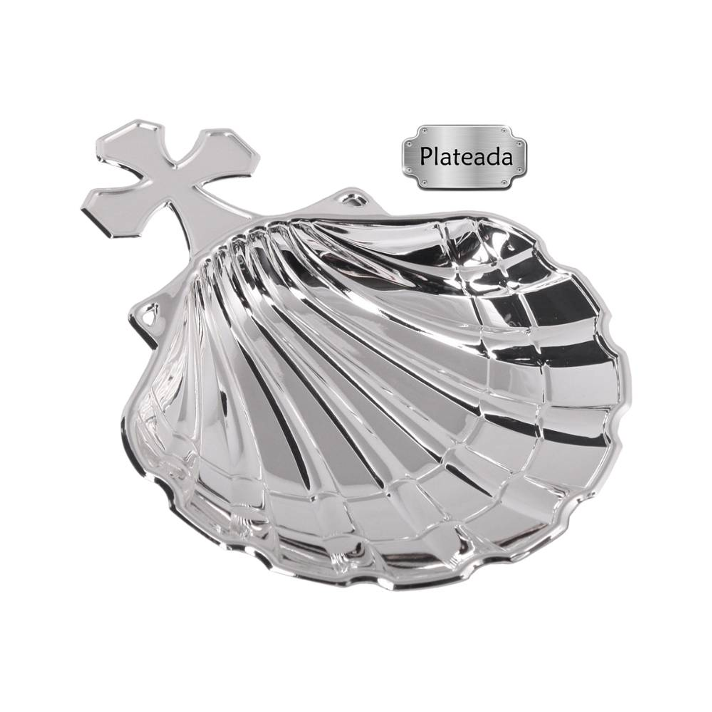 Concha de bautismo plateada con cruz 1