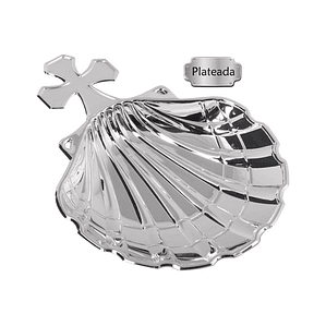 Concha de bautismo plateada con cruz