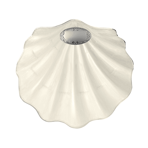 Concha de bautismo esmaltada y aplique en plata bilaminada