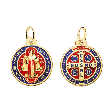 Medalla de Oro 18k Saint Benoit monje brillo 