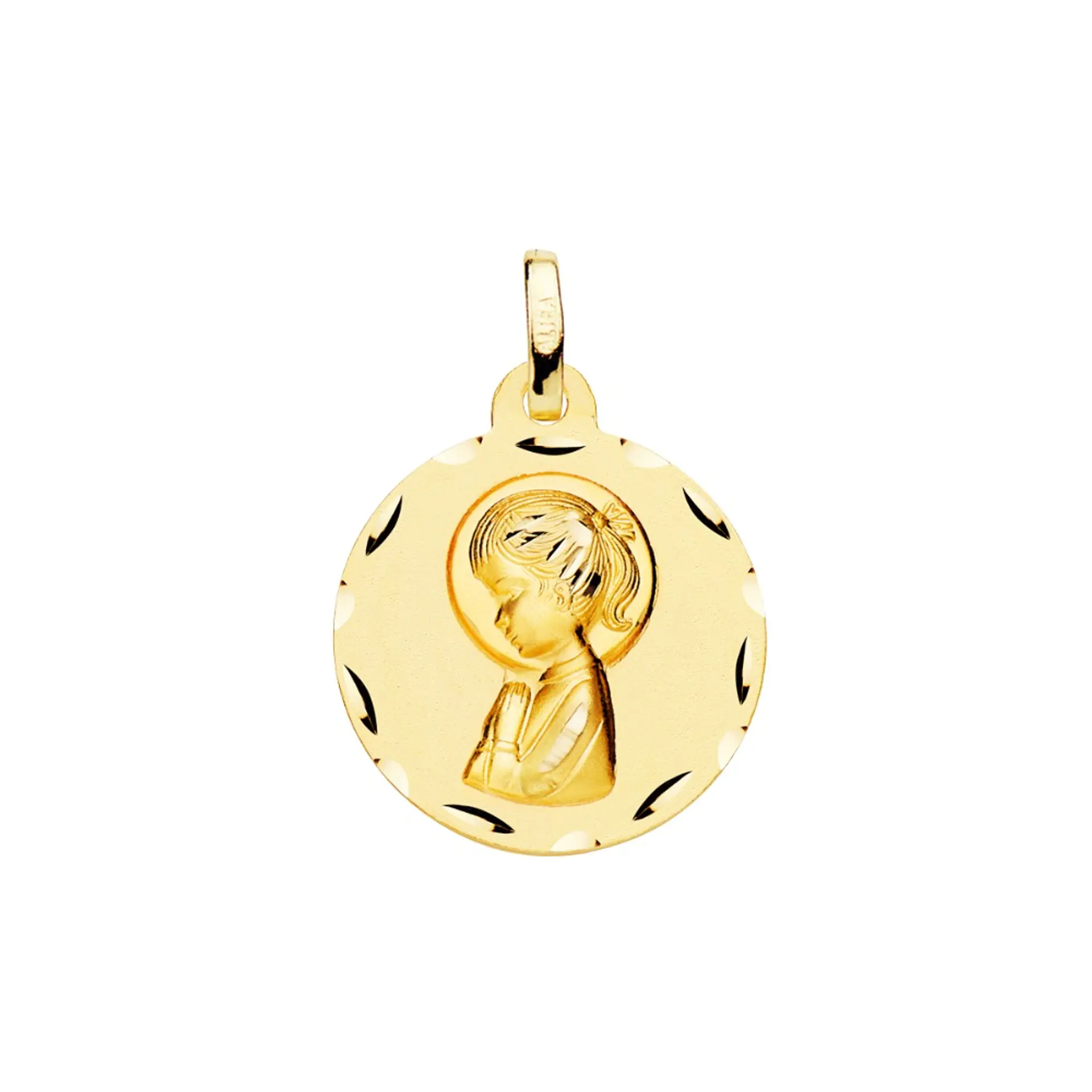 Medalla de Oro amarillo Virgen niña perfil 1
