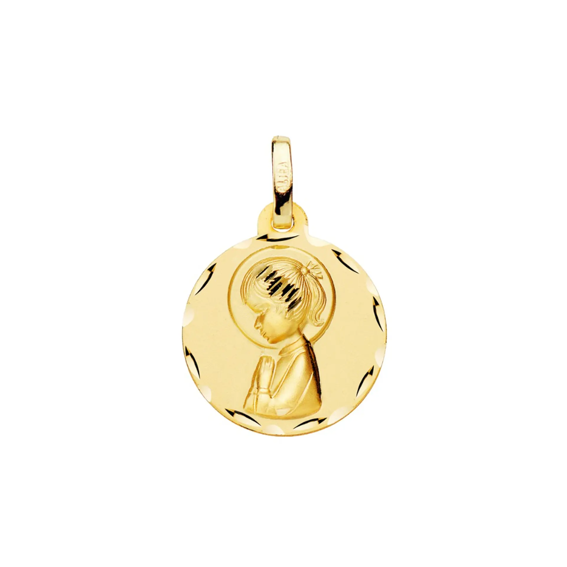 Medalla de Oro 18k Virgen niña de perfil matizada  1