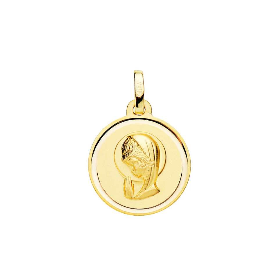 Medalla de Oro 18k amarillo Virgen niña de perfil bisel 1