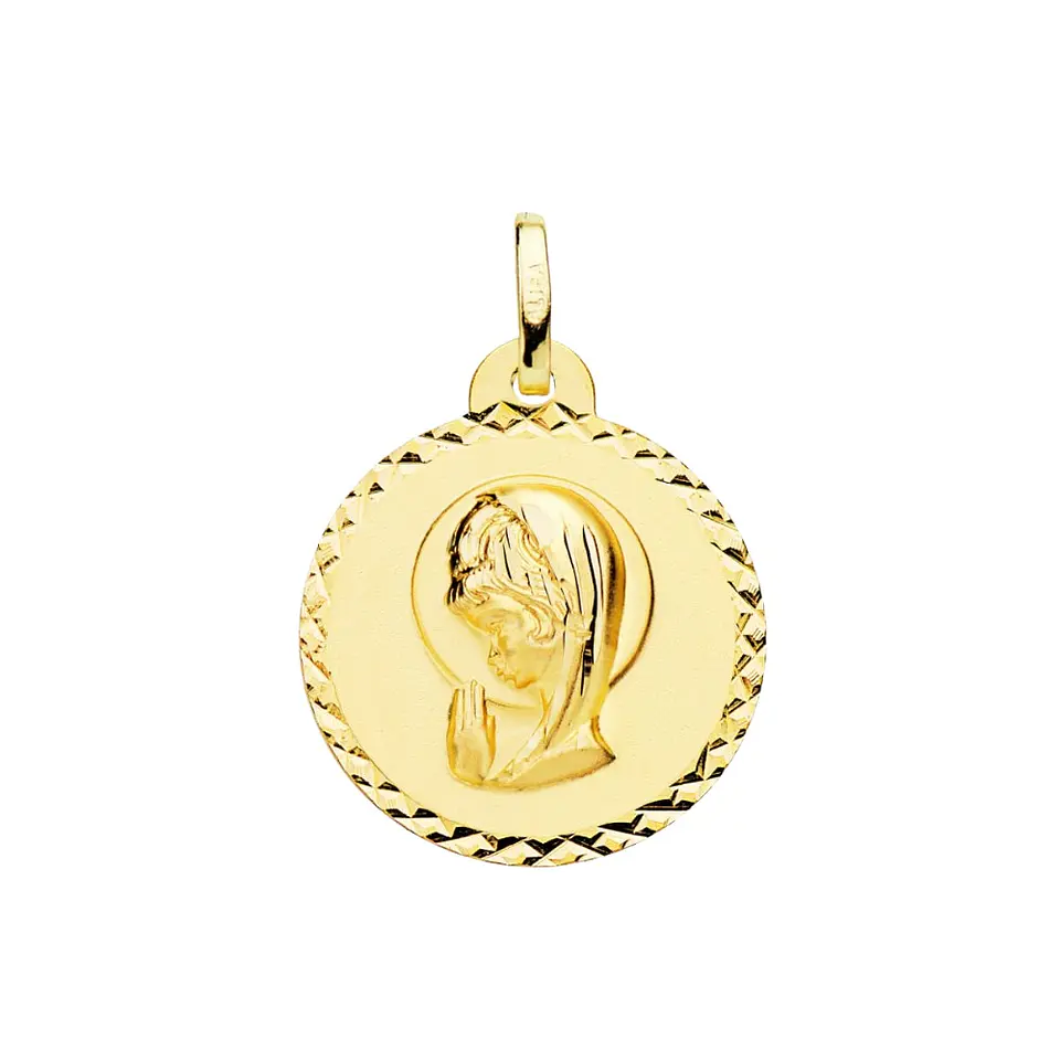 Medalla de Oro 18k Virgen niña de perfil  1