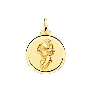 Medalla de Oro amarillo 18k Virgen niña rezando bisel