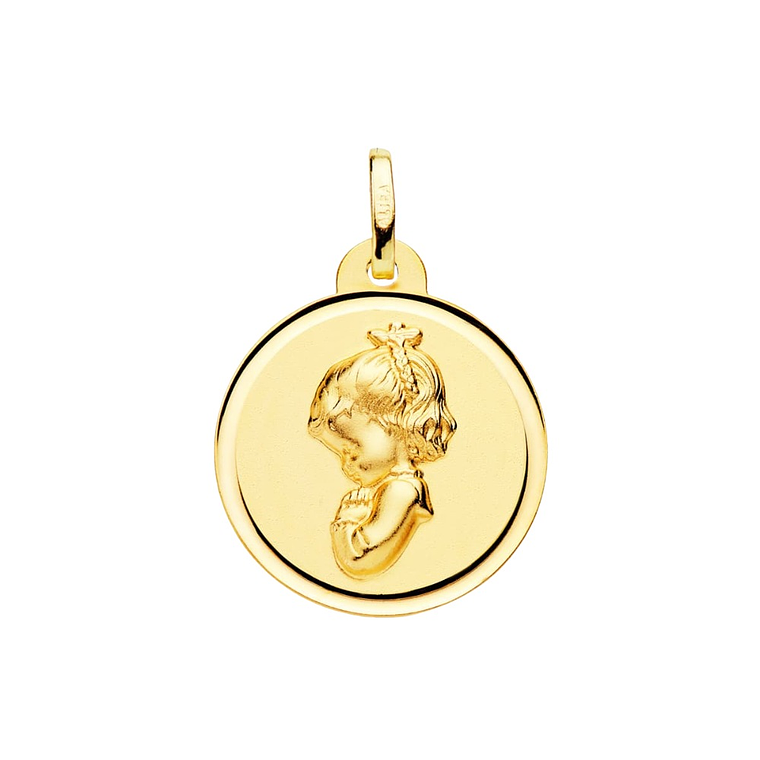 Medalla de Oro 18k Virgen niña rezando bisel  1
