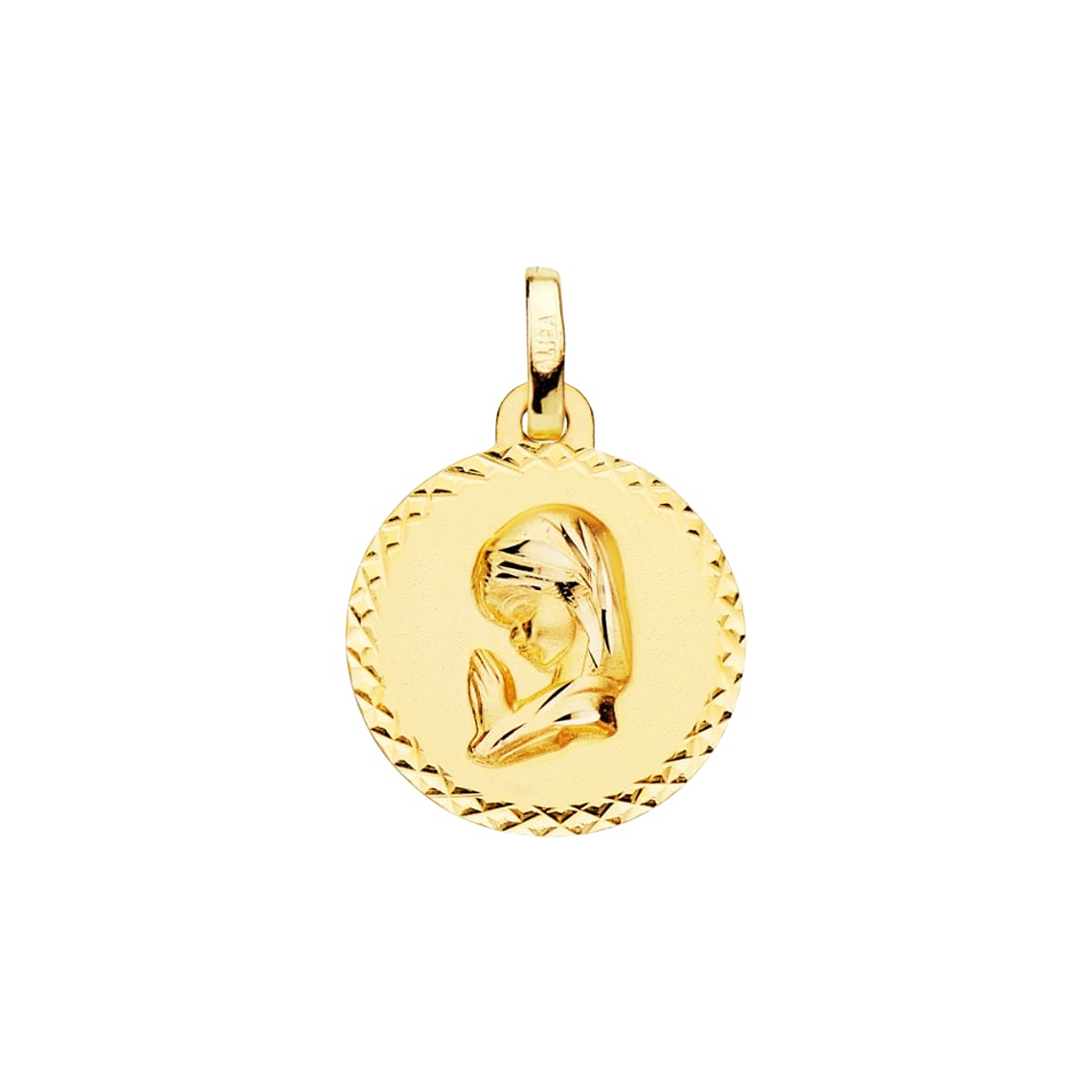Medalla de Oro amarillo Virgen niña talla cruzada  1