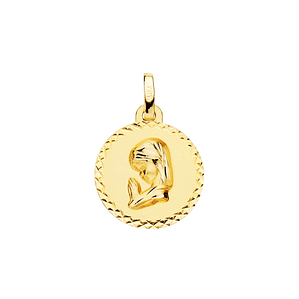Medalla de Oro amarillo Virgen niña talla cruzada 