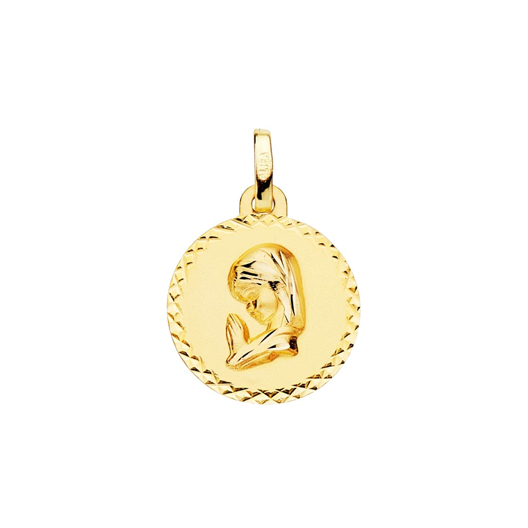 Medalla de Oro amarillo Virgen niña talla cruzada  1