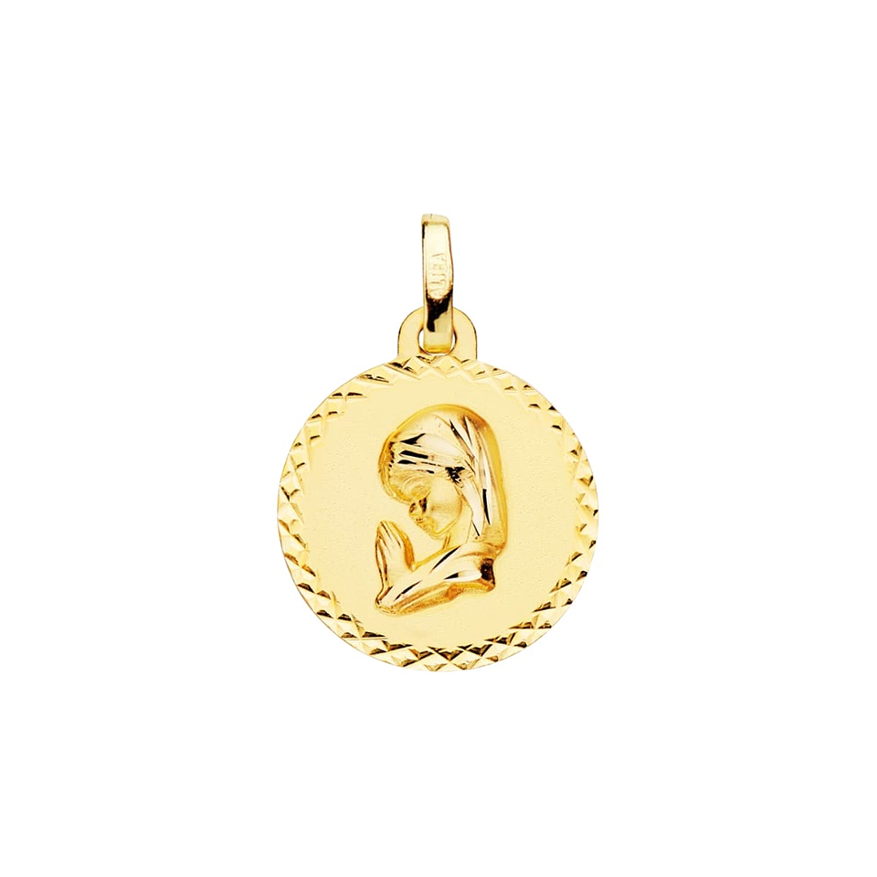 Medalla de Oro amarillo Virgen niña talla cruzada  1