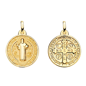 Medalla de Oro amarillo 18k San Benito monje escapulario 