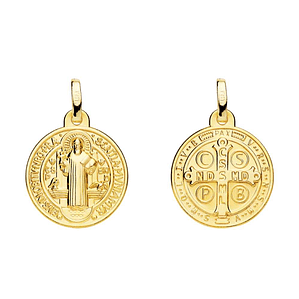 Medalla de Oro 18k Saint Benoit monje escapulario 