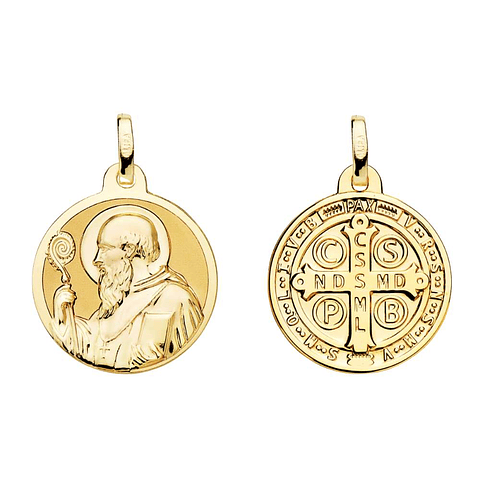 Medalla de Oro amarillo 18k San Benito monje de perfil 