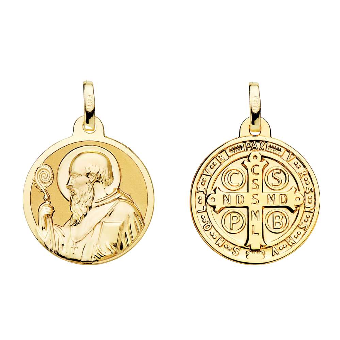 Medalla de Oro amarillo 18k San Benito monje de perfil  1