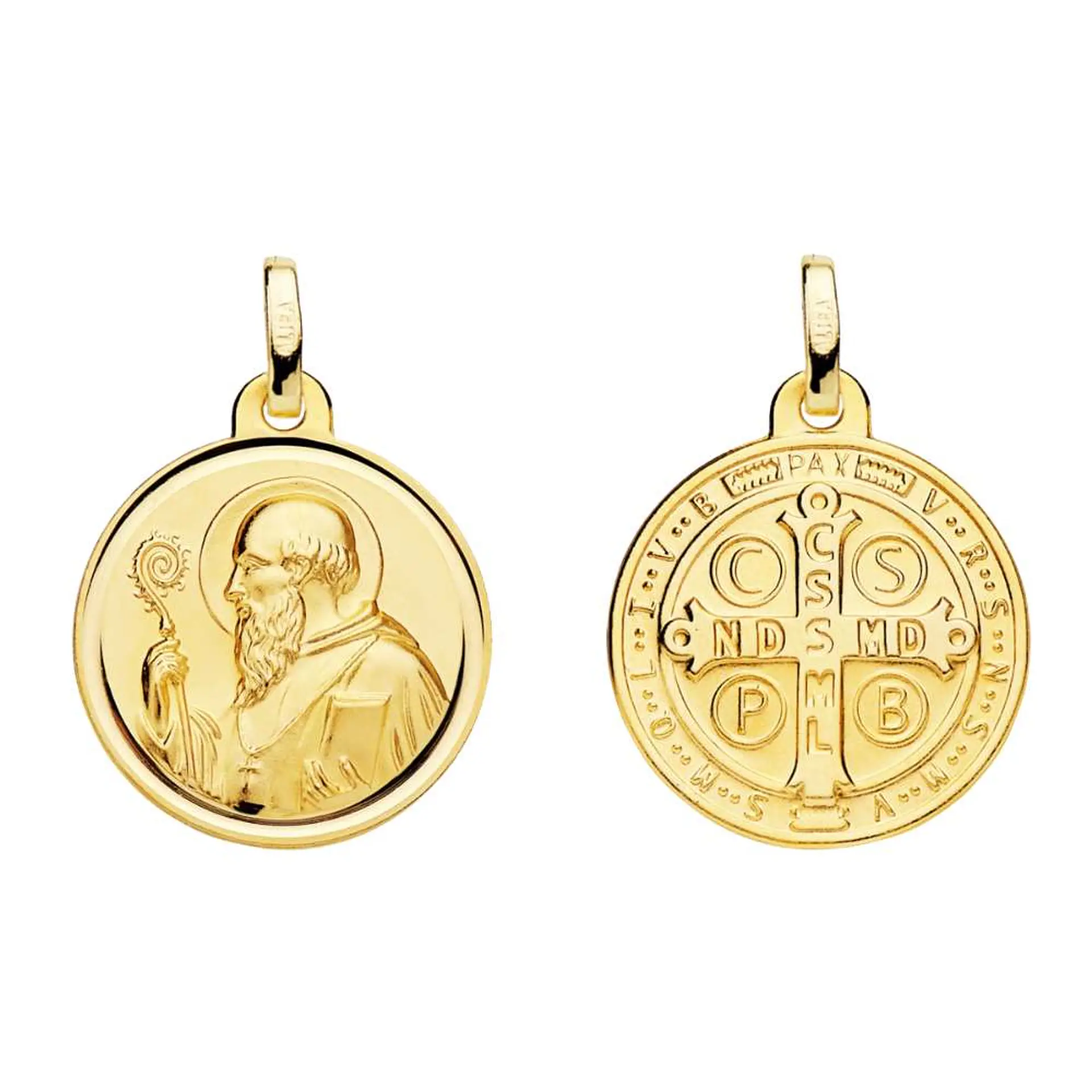 Medalla de Oro amarillo 18k San Benito de perfil bisel  1