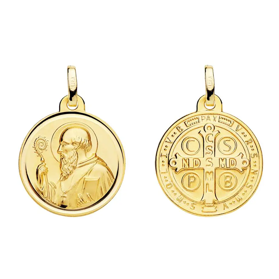 Medalla de Oro amarillo 18k San Benito de perfil bisel  1