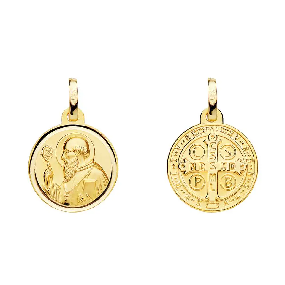 Medalla de Oro amarillo 18k Saint Benoit bisel  1