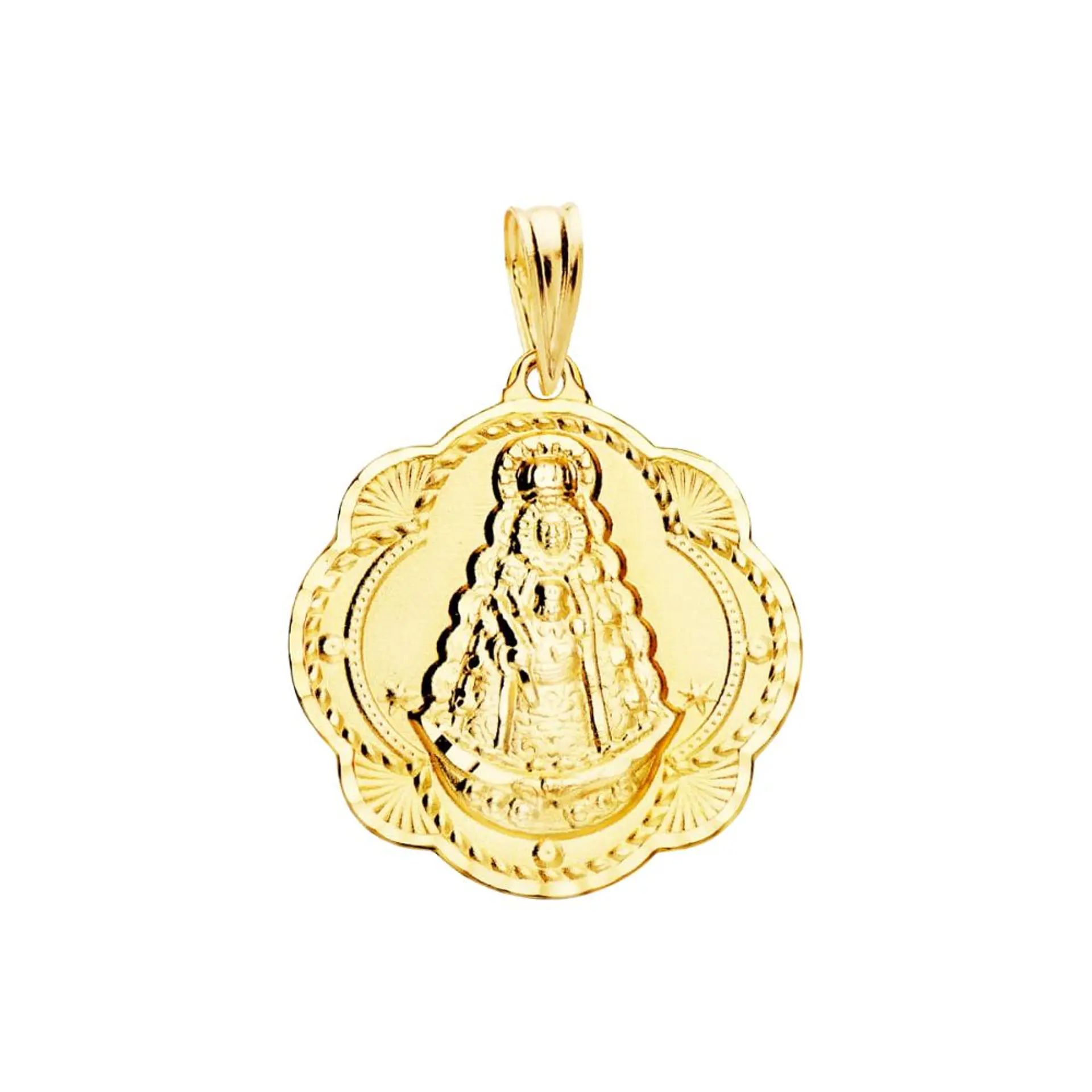 Medalla Oro amarillo 18k virgen del Rocío pandereta  1