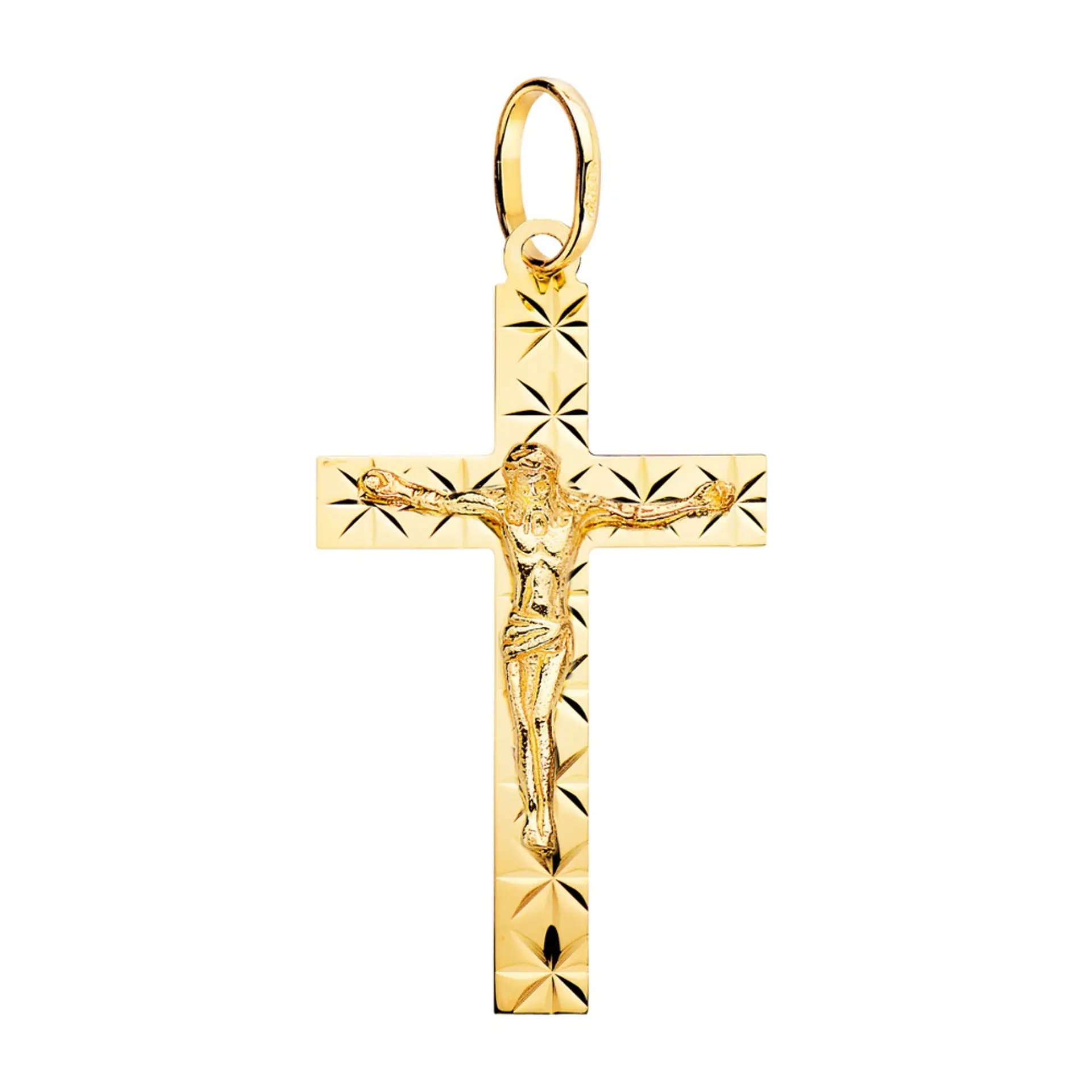 Cruz Oro amarillo 18k con cristo tallada 1