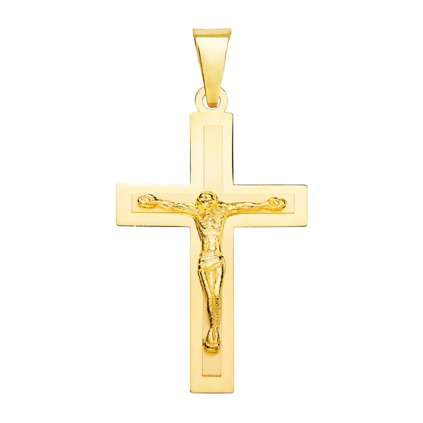 Cruz Oro amarillo 18k brillo y mate con cristo  1
