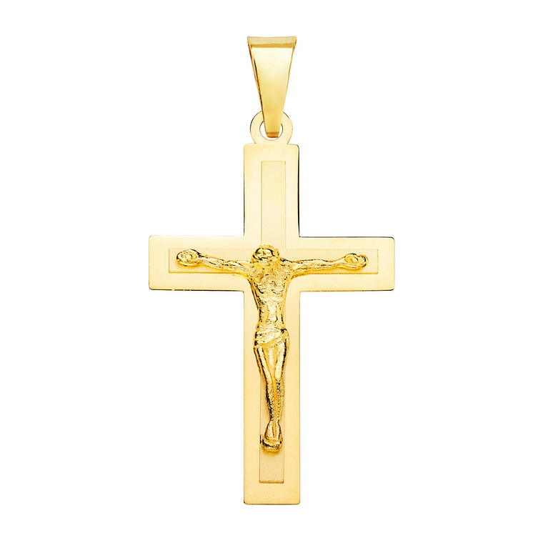 Cruz Oro amarillo 18k brillo y mate con cristo  1