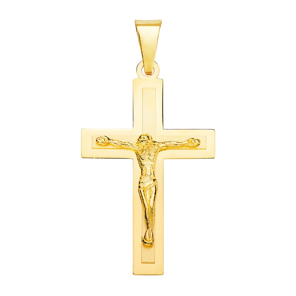 Cruz Oro amarillo 18k brillo y mate con cristo  1