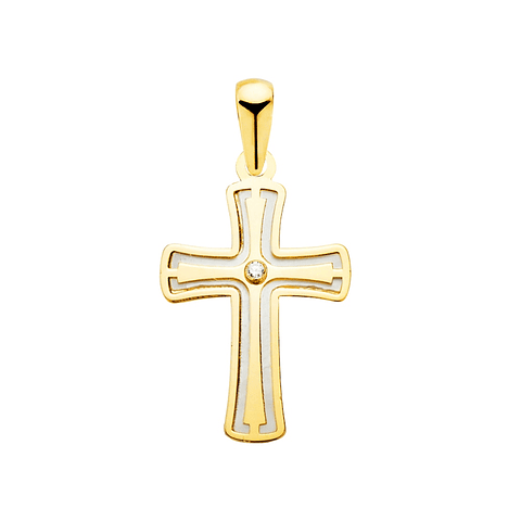Cruz Oro amarillo 18k con nacer y circonita 